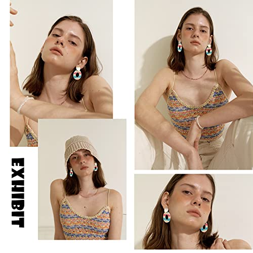 Rainbow Polymer Clay Earrings For Women And Girls, Handmade Multicolor Drop Dangling Stud Boho Bohemian Teacher Earrings Vintage Tassel Retro Oval And Round Shape Ceramic Clay Earring Pendant Jewelry #TOP2