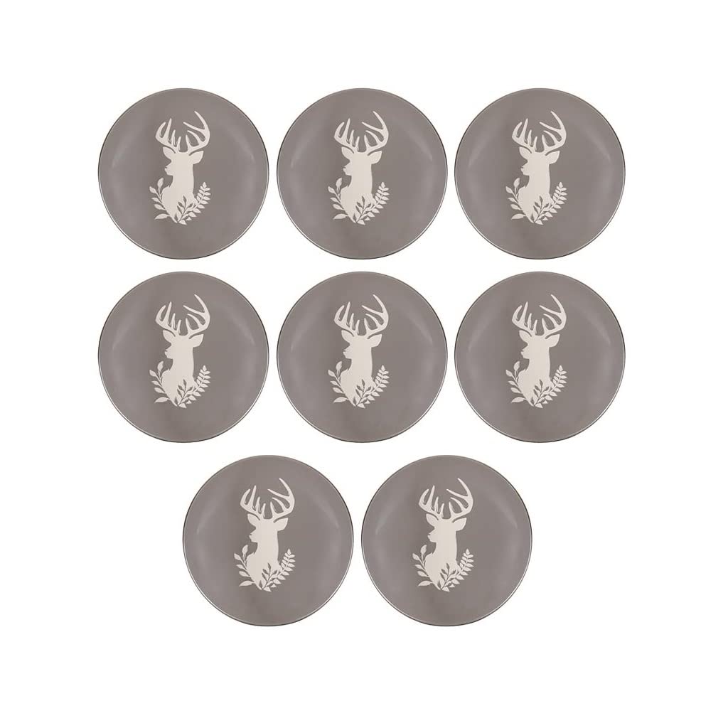 Dibor Set of 8 Side Plates - Grey & White Reindeer Stoneware Crockery โ image 1