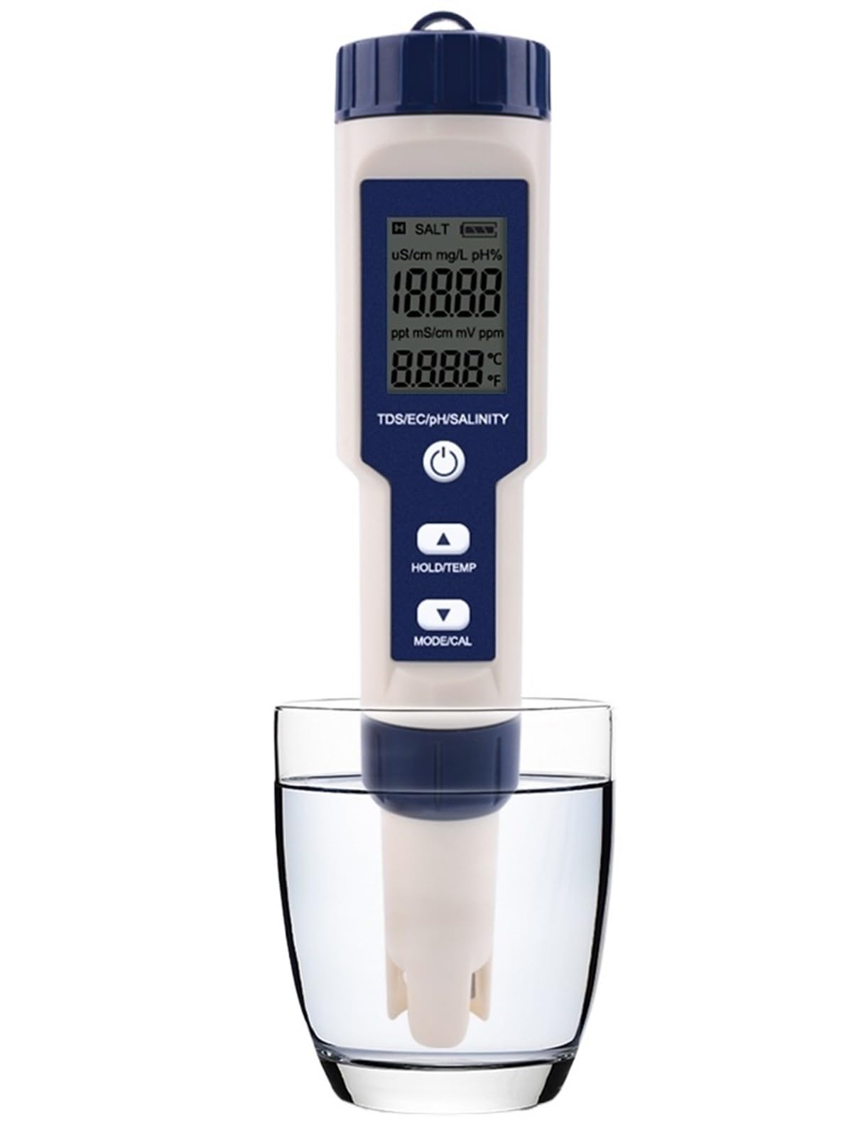 Miernik pH, 5 w 1 TDS EC PH miernik temperatury zasolenia cyfrowy Monitor jakości wody Tester dla basenów spa akwariów do uprawy w pomieszczeniach i na zewnątrz(EZ-9909)