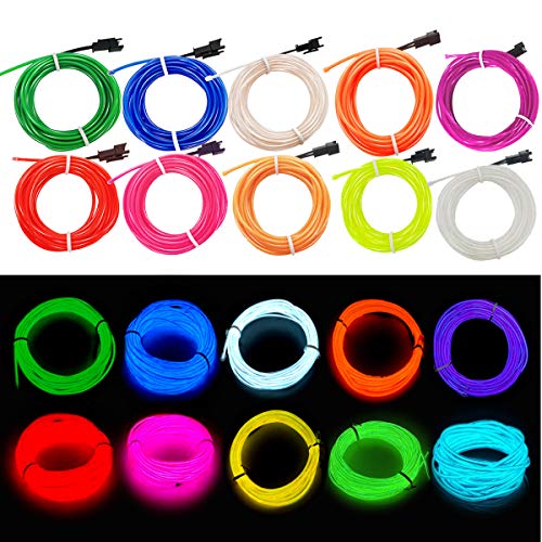 Image of MaxLax EL Wire10 Pack, 16.4ft Neon Light Wire Noise Reduction with Battery Pack(10 Color) (16.4ft)