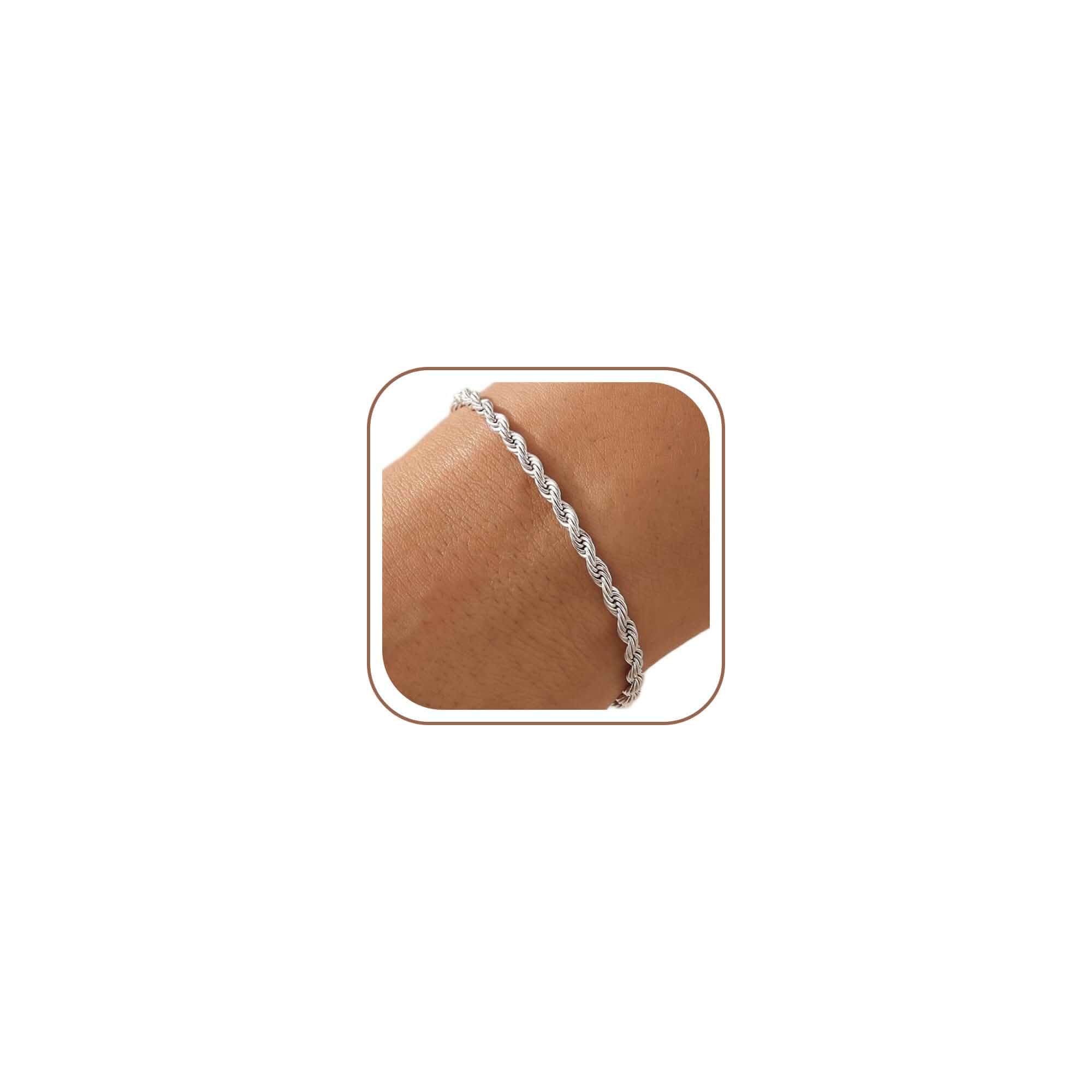 S925 Sterling Silver Bracelets for Women 3mm Rope Chain Bracelet Diamond Cut Rope Chain Dainty Sterling Silver Bracelet Hypoallergenic Silver Chain Bracelets for Women 6/6.5/7/7.5 Inch