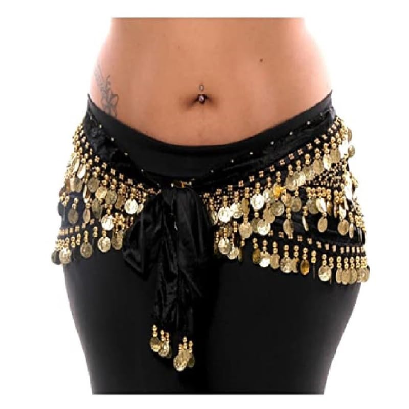Women's Fashion Belly Dance Chiffon Hip Scarf Wrap Belt with 128 Ringing Gold Coins-picture-20