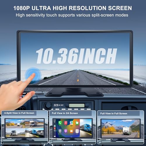 Image of PARKVISION 10.36 inch 4-Channel 1080p Dash Cam for Semi Truck | Carplay & Android Auto,24H Parking Monitoring,Night Vision,Wired Backup Camera,360view,for Ruck /Trailer /Rv