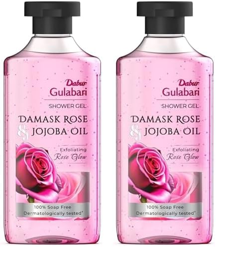 Dabur Gulabari Shower Gel-Damask Rose & Jojoba Oil-250ml|Rose Extract Beads for Exfoliation|Damask Rose Fragrance|No Parabens & Silicones|99% Pure Gly