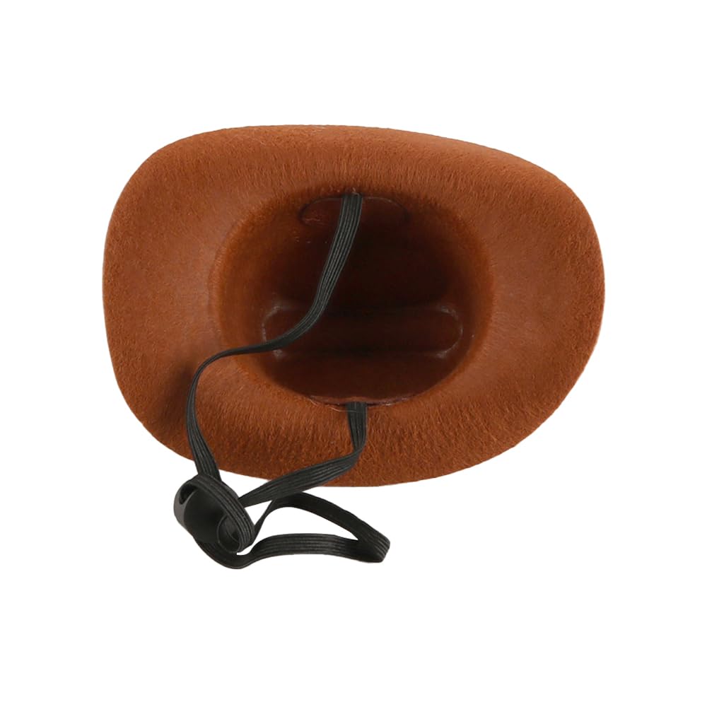 Ieron Pet Cowboy Hat Dog Western Cowboy Hat Mini Cowboy Hats for Cats and Dogs Festival Costume Accessories for Small Cats Dogs Pets (S Size Brown with Stars Strap) - Image 3