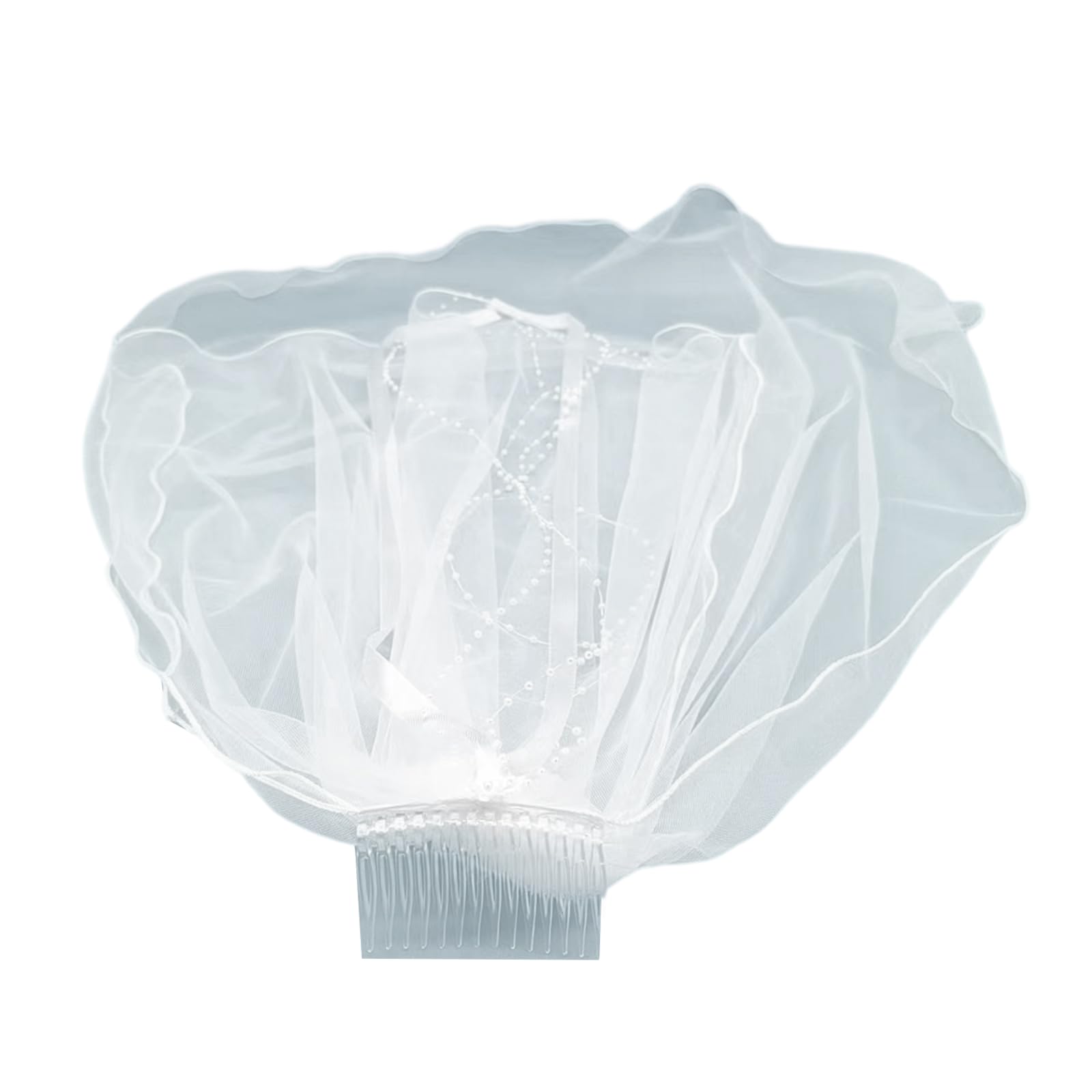 Velo da Sposa da Donna Lungo in Tulle con Perle e Pettine Fisso per Accessori per Feste di Matrimonio