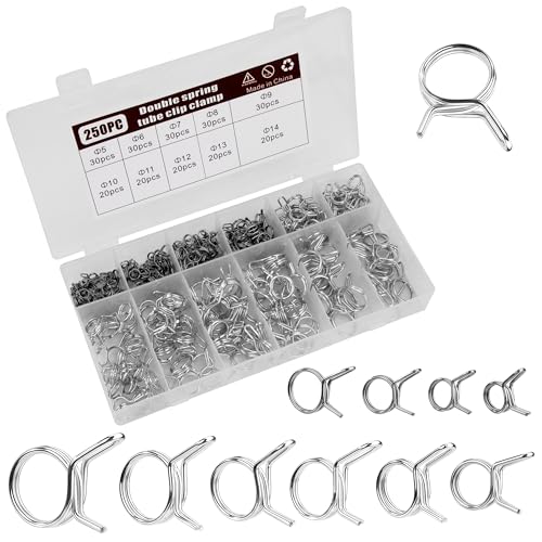 250 Pezzi Fascette per Tubi a Molla, 10 Misure 5-14mm Fascette Stringitubo a Molla, Morsetti per Tubi Flessibili a Morsetto, Moto Scooter ATV