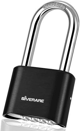 Miniatura 1 de Cerradura de combinación de 4 dígitos, candado de metal resistente, cerraduras de aleación para exteriores con grillete largo de acero endurecido,