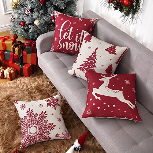 CAROMIO Kissenbezüge Weihnachten Weihnachtselementstile 4er Set Kissenbezüge Weihnachtsmotiv Leinen Look Weihnachts Kissenbezüge für Weihnachtsdeko Christmas Bettwäsche Sofa Decorations, 45x45 cm Cover