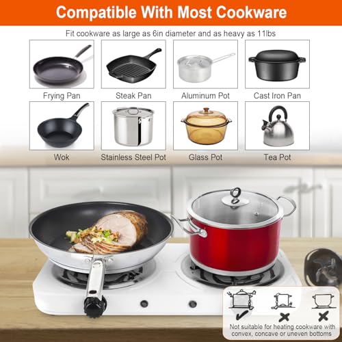 Image of Portable Double Burner Electric Coil Heating Hot Plate Stove Countertop | RV Hotplate Temperature Controls Easy to Clean 2000W White