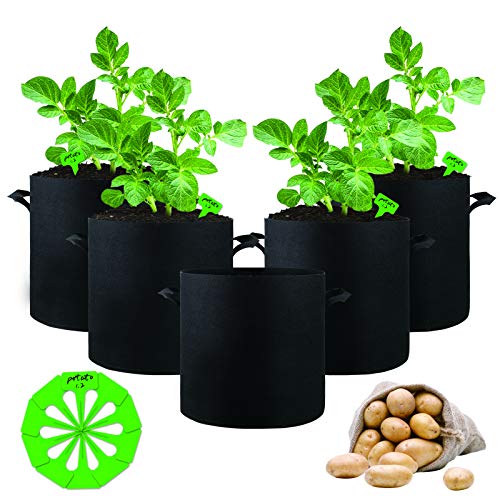 5-Pack 5 Gallon Grow Bags, Potato Grow Bags Heavy Duty Thickened Nonwoven Fabric Grow Pots with Handles Garden Planter Grow Bags Indoor Outdoor Grow Containers for Tomato Vegetables and Fruits