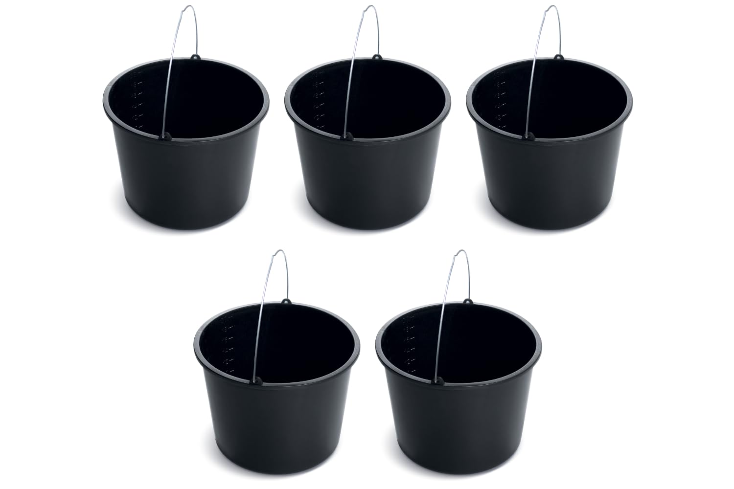Black Plastic Bucket by Stolmet, Four Sizes (5L, 12L, 16L, 20L), Durable and Versatile solution for use at home, garden, construction sites, or workshops, Set of 1, 3, 5 or 10 (5, 20 Litres)