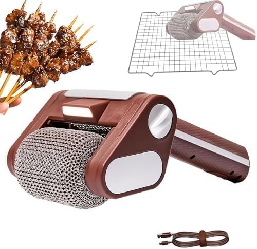 Cepillo eléctrico para barbacoa con luz LED, limpiador giratorio portátil recargable para asar y usar en la cocina, ideal para limpieza y mantenimiento sin esfuerzo