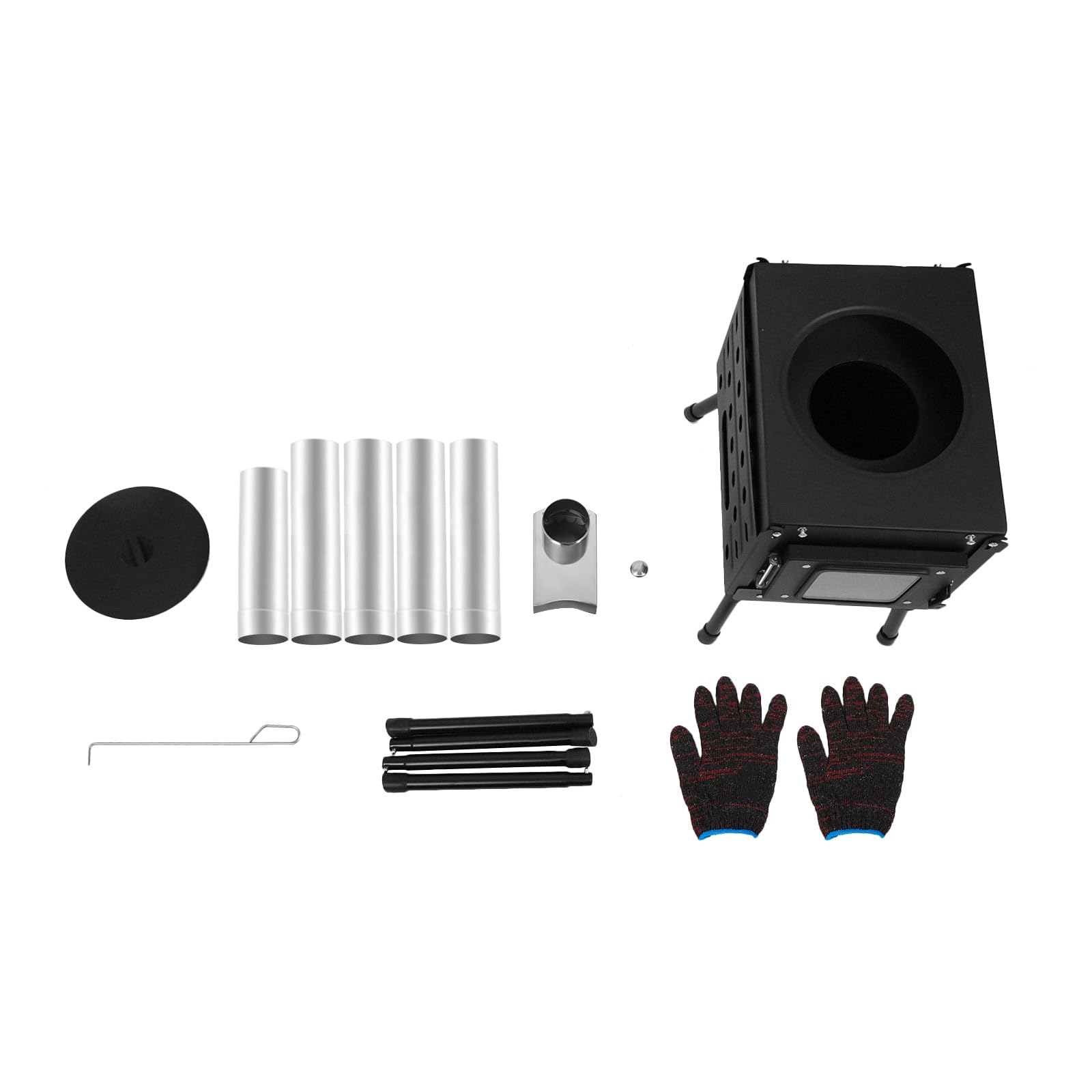 Estufa de leña plegable para camping con chimenea, altura regulable 36-56 cm, hornillo portátil para exteriores, barbacoa y calefacción (acero inoxidable)