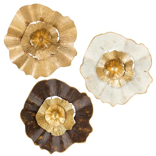 T-Rex Trophy Wall Sculpture Briful 12' Gold Wall Décor Pack of 3 Metal Flower Plate Wall Art Modern Accent Hanging Wall...