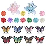 Blumen Schmetterling Patches zum Aufbügeln 20 Stück Schmetterling Aufnäher Aufbügeln Blumen Bestickte Aufnäher für Jeans Taschen T-Shirt Kleidung