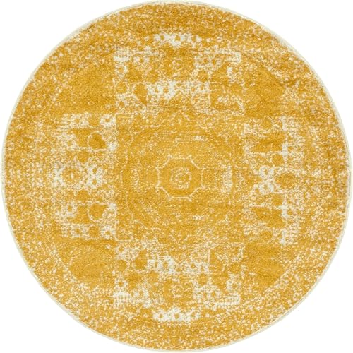 Tapete redondo amarillo de 5 pies fácil de limpiar miniatura 3
