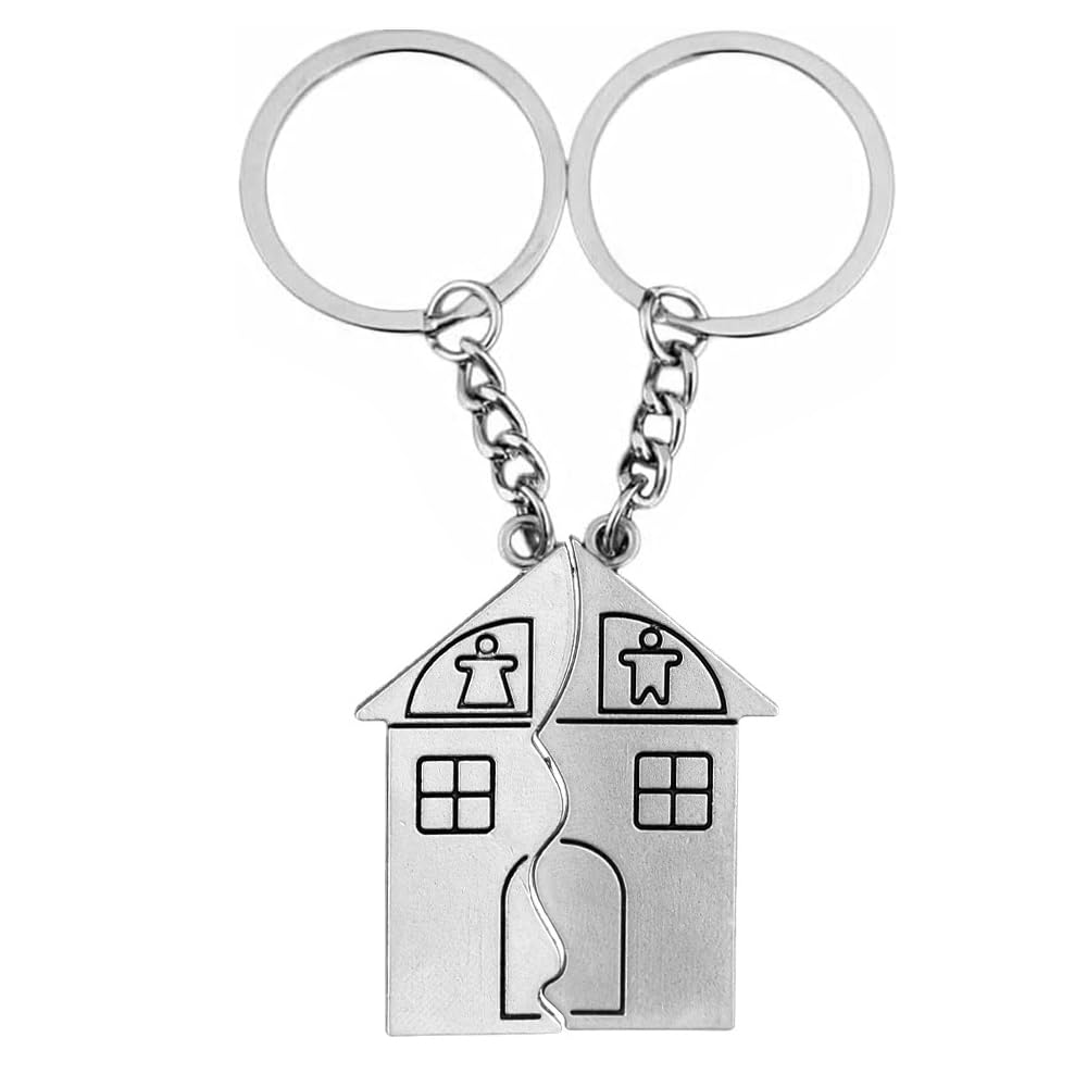 Voarge Llaveros Personalizados, forma de casa puzzle, amor, llavero de acero inoxidable, parejas, llavero, familia, 2 Unids Llaveros Set de la Decoración para Hombres y Mujeres