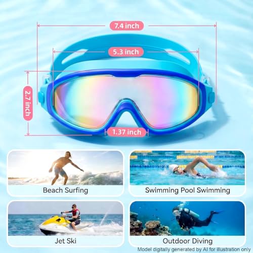 Image of Swim Goggles for Kids 6-12, Wide View Anti-Fog UV Protection No Leaking,Boys Girls Youth Swimming Goggles