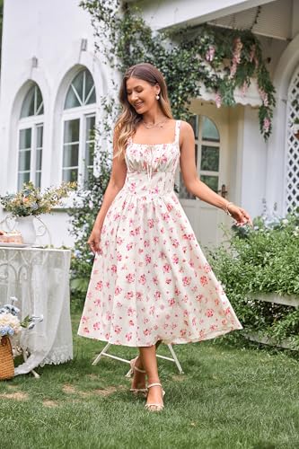 Image of Scarlet Darkness Women's Floral Midi Dress Corset Sundresses 2026 Summer Spring Vacation Milkmaid Dresses