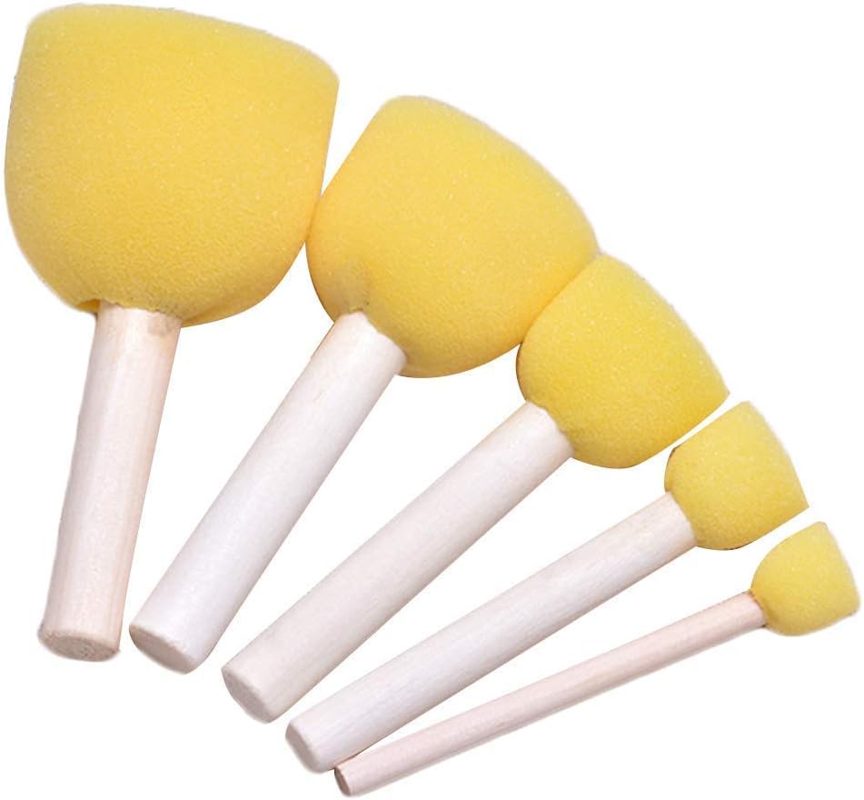 Artnery 5 Pcs Round Stencil Sponge Dabber Wooden Handle Foam Brush Furniture Art Crafts Painting Tool Supplies Painting Stippler Set DIY Painting Tools in 5 Sizes