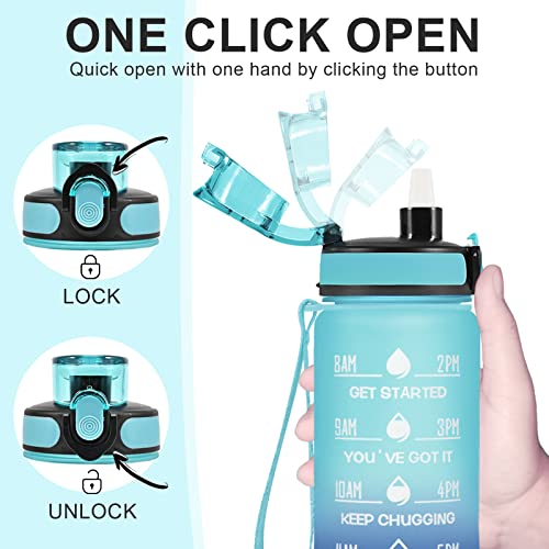 Image of Enerbone 32 OZ Water Bottle, Leakproof BPA & Toxic Free, Motivational Water Bottle with Times to Drink and Straw, Fitness Sports Water Bottle with Strap for Office, Gym, Outdoor Sports, Green-Blue