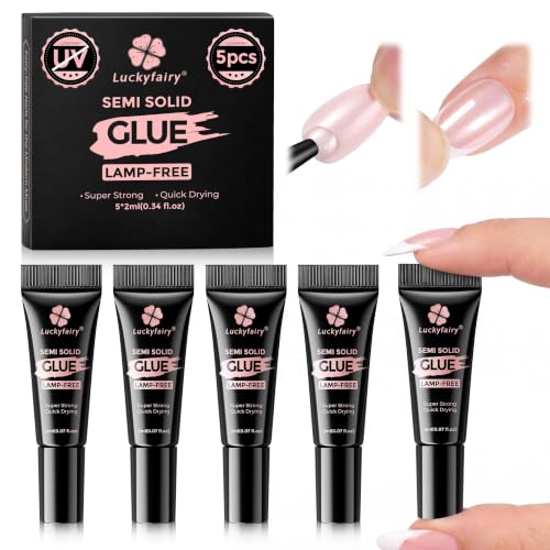 Image of Luckyfairy Super Strong Nail Glue 5PcsX2g for Press On Nails | Quick Drying, Semi Solid Nail Glue Gel For Acrylic Fake Nails Tips, Mini Tubes, Mess-Free, No Lamp Needed, Beginners-Friendly