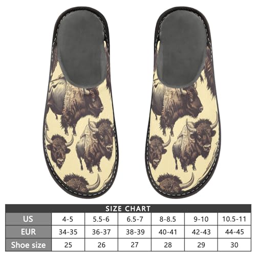 Slippers for Women Bison Pattern Print Artwork Vintage Soft Fuzzy Women's Slippers Indoor and Outdoor Shoes3
