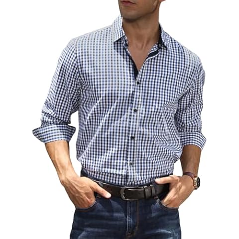 Elegancity Men's Long Sleeve Plaid Shirt Cover