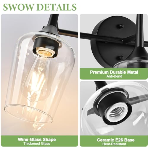 Image of MOKATNG 2-Light Bathroom Light Fixtures, Black Vanity Lights for Bathroom with Clear Glass, Bathroom Lighting Fixtures Over Mirror, Modern Wall lamp for Cabinet Hallway