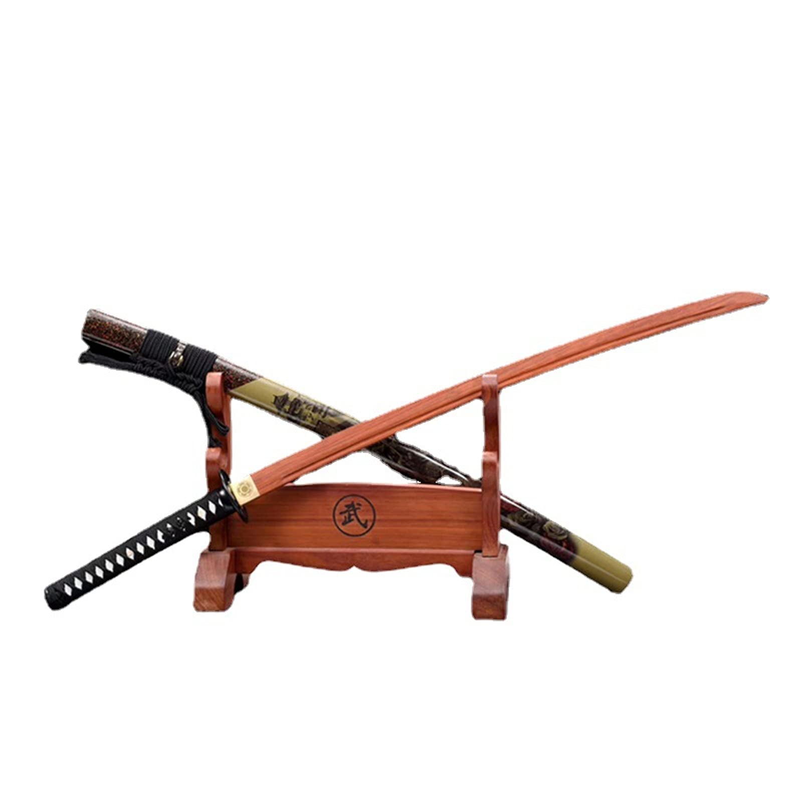 Handmade Mahogany Katana, Wooden Samurai Sword with Scabbard, 103cm for Kendo Cosplay Display Collect