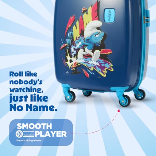 Image of American Tourister Smurfs 53 CM Small Suitcase with Combination Non TSA Lock & 4 Wheels Hard-Sided PC Cabin Luggage /Trolley Bag for Travel /Luggage Bag with Spinner Wheels for Travel- Navy Blue