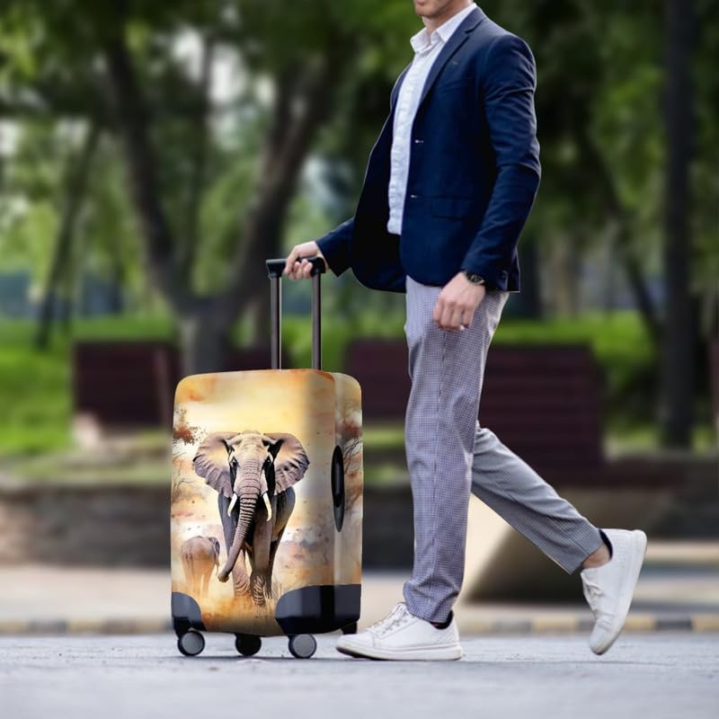 Africa Wild Elephant Travel Luggage Cover,Broken Holes Design Elephant Elephant Watercolor Suitcase Cover Washable Baggage Cover for Women Girls2