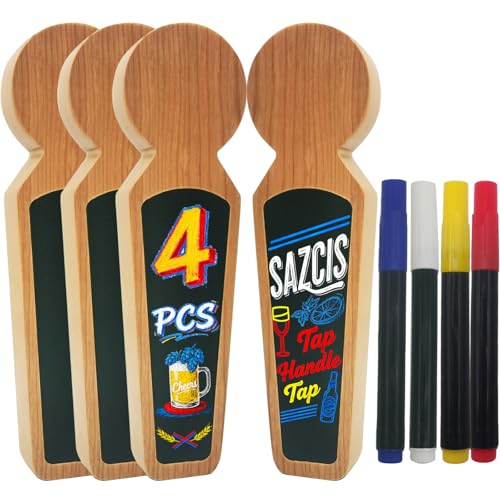 SAZCIS Beer Tap Handle 4 Keg Tap with 8 Pen Set & Gift Wrapping Cherry Wood Keg Tap Handle for Kegerator Homebrew & Bars