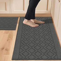 COSY HOMEER 48x20 Inch/30X20 Inch Kitchen Rug Mats Made of 100% Polypropylene 2 Pieces Soft Kitchen Mat Specialized in Anti Slippery and Machine Washable (Grey)