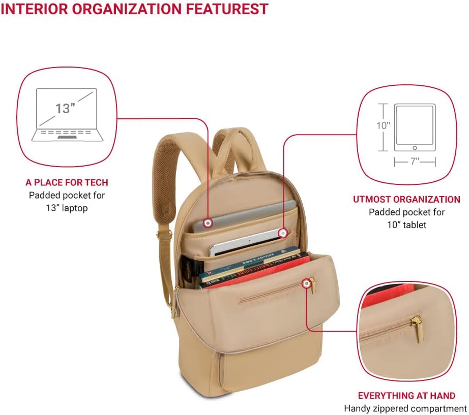 SwissGear Serenity Luxe Women's Laptop Backpack, Laptop Bag Fits Most 13-Inch Laptops, Taupe, 16 Inches - Image 5