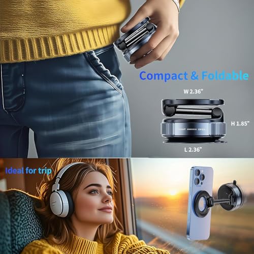 Image of CLOUDVALLEY 2026 Upgraded Vacuum Ultra Suction Magnetic Phone Holder, 98LBS Strongest Suction & 2600gf Magnetic for Magsafe Car Mount, 360 Adjustable Foldable Holders for Your Car for All Smartphones