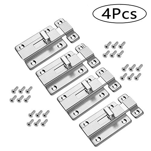 Chiavistello Senza Scatto,4 pezzi Bulloni per Porte Scorrevoli,Lucchetto Scorrevole in Acciaio Inossidabile,Chiavistello Scorrevole Porta,per Porte per WC e Bagno e Tutti i Tipi di Porte Interne