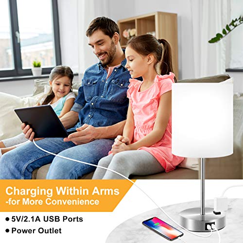 Touch Control Table Lamp, 3-Way Dimmable Lamp With 2 Fast Charging Usb Ports & Power Outlet, Bedside Lamp, Nightstand Lamp, Usb Lamp For Bedroom, Living Room, Office, Daylight White Bulb Included #TOP2