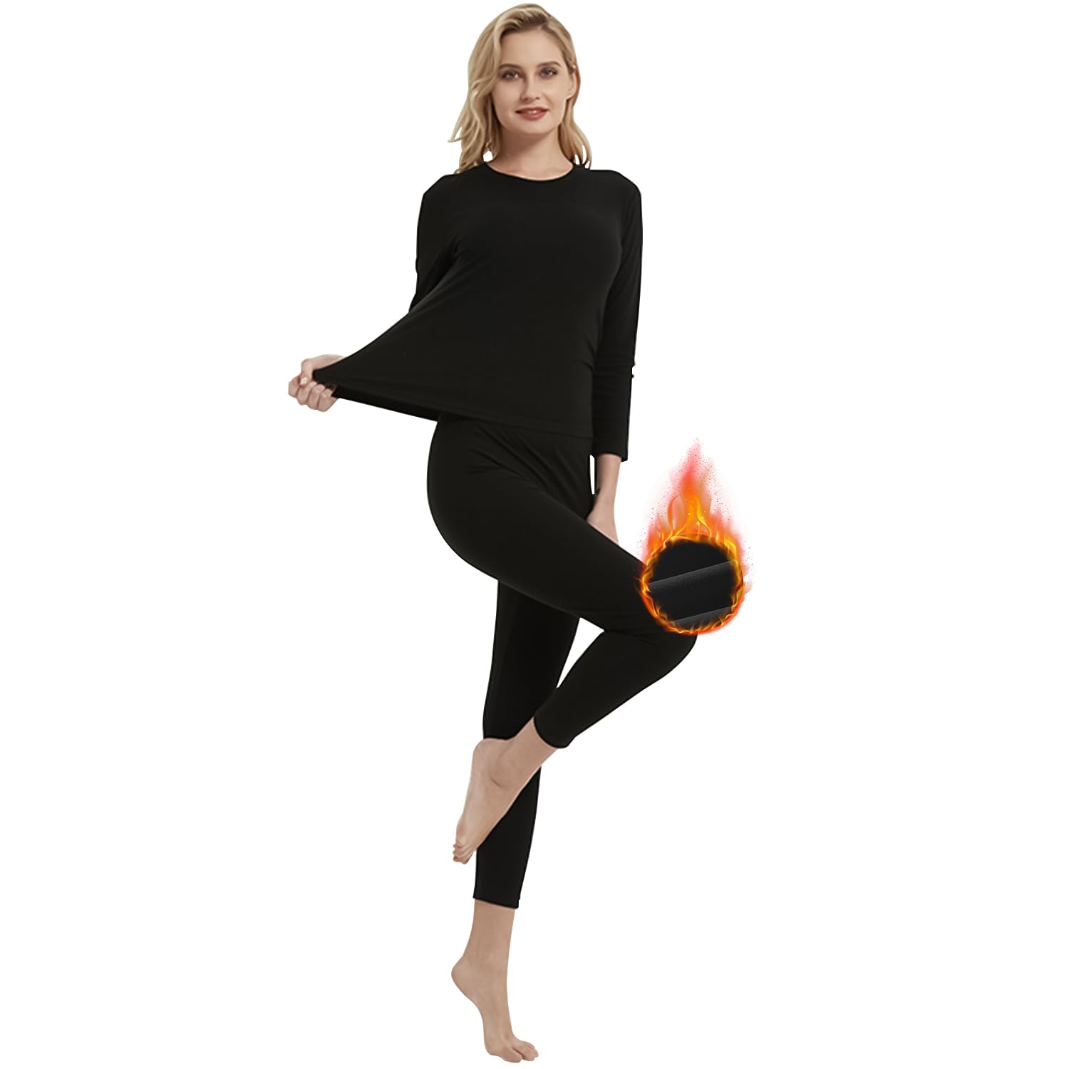 Women Thermal Underwear Set,Ladies' Tops and Pants,Thickened with Velvet,Round Neck Thermal Underwear,Soft and Skin Friendly,Suitable For Daily Wear and Outdoor Sports Matching