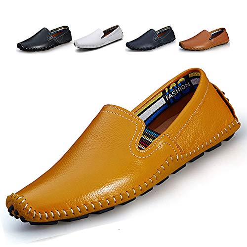 Image of Men's Driving Shoes Leather Slipper Casual Slip on Loafers | Top Grain Leather Upper, Moccasin Toe, Slip-on, Traction Rubber Outsole, Mens Dress Shoes, Mens Casual Loafers