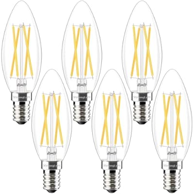 Dimmable E12 Candelabra LED Light Bulbs 40Watt Equivalent, 2700K Warm White Vintage Chandelier LED Bulbs, 4W Candle Light Bulbs for Lantern Chandelier, Ceiling Fan, 400LM, 6 Pack