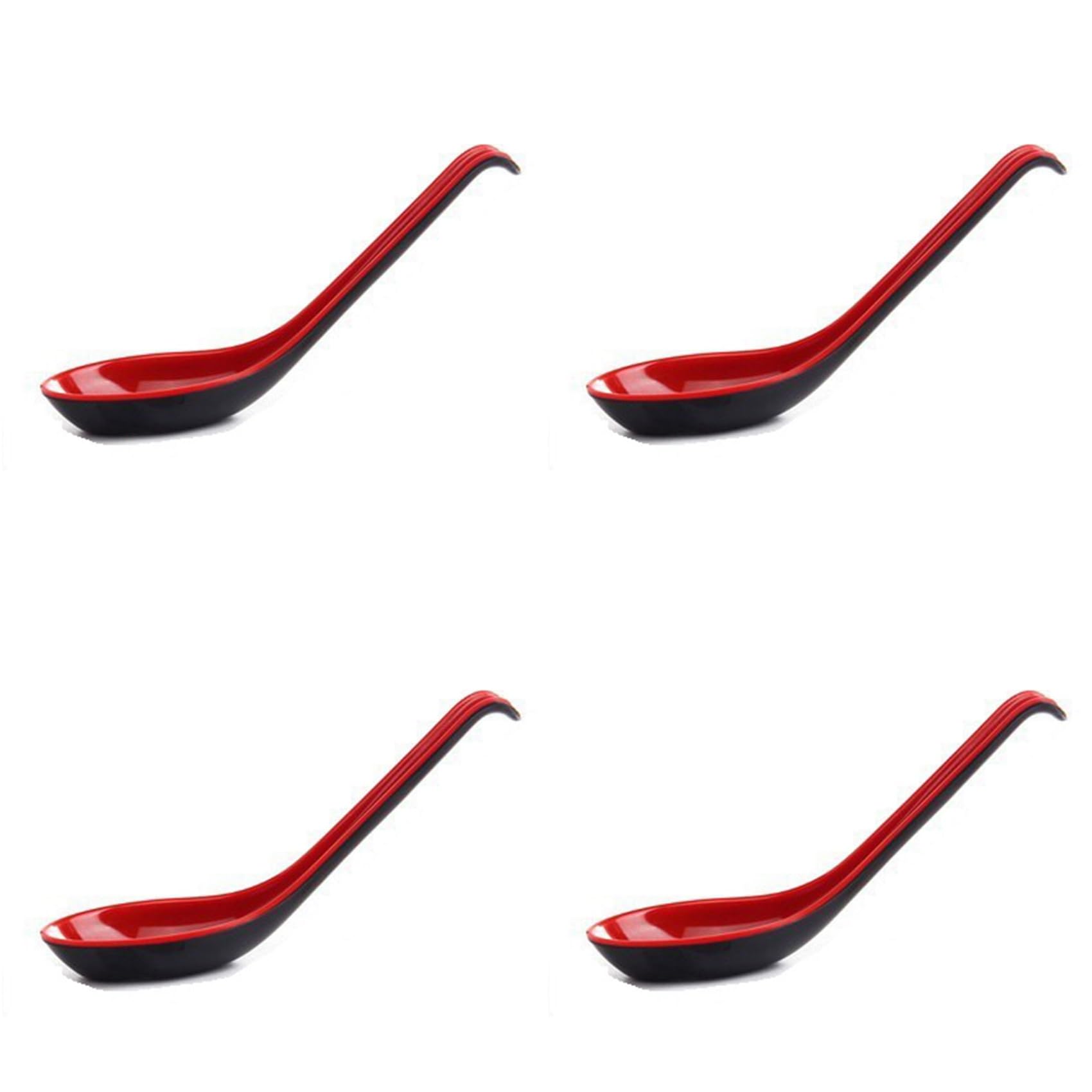 Aundhegrtt 40PCS Red and Black Asian Soup Spoon with Hook-Chinese Style Spoon, Perfect for Rice Pho Ramen Noodle Soups