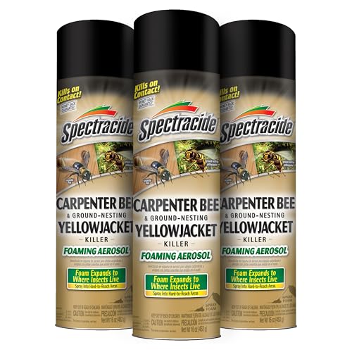 Spectracide Carpenter Bee and Ground-Nesting Yellowjacket Killer Foaming Aerosol 16 Ounces, Expands to Where Insects Live, 3 Pack