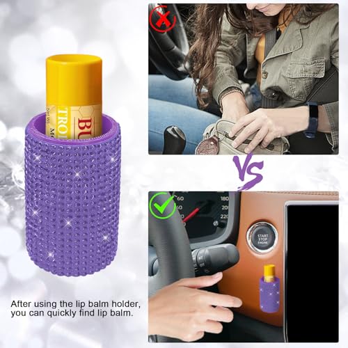 Image of Upright Car Chapstick Holder, Bling Insulating Lip Balm Holder,Rhinestone Car Accessories for Women Interior ,Suitable for Most Vehicles. (Purple)