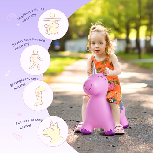 ZOOJOY Unicorn Bouncy Hopper, Inflatable Bouncy Horse Hopping Toys for Toddlers, Indoor Outdoor Bounce and Ride On Bouncer Boys Girls, Birthday Gifts for 18 Months 2 3 4 5 6 Year Old with Pump - Image 7