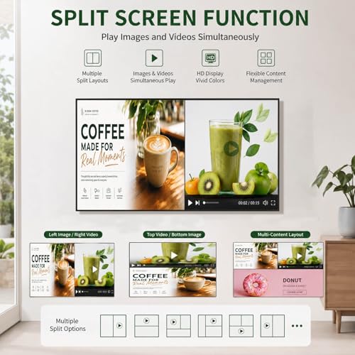 Image of 55inch 4K Digital Signage Display, 2500nits High Brightness, LCD Monitor Slim Fit Frameless Advertising Display, Wall Mount Digital Display, CMS Remote Publishing, 7 /24 Timer Switch, Built-in Speaker
