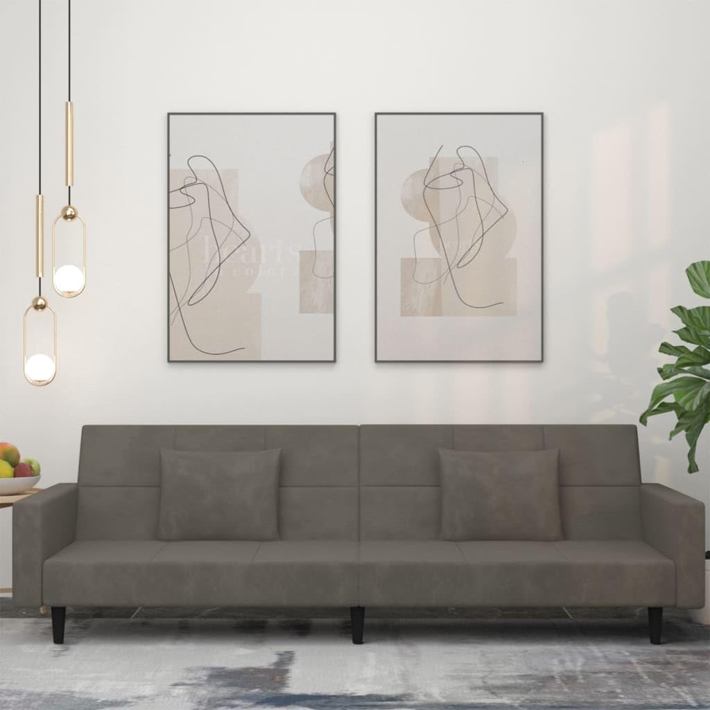 Sofá cama 2 plazas, gris oscuro, terciopelo, 220 x 100 cm, 2 cojines, sofá cama que ahorra espacio para salón, dormitorio de invitados, estudio y oficina