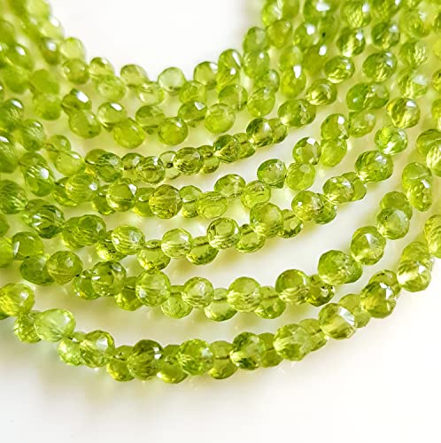 Natural Peridot Gemstone Faceted Onion Beads | Gemstone Peridot Briolette 8 Inch Strand Size - 4X4-4.5X4.5 Mmperidot Beads [Msku 38] #TOP1