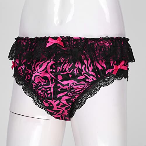 Men's Sissy Crossdress Panties Satin Frilly Ruffled Panties Low Rise Ice Silk Underwear3